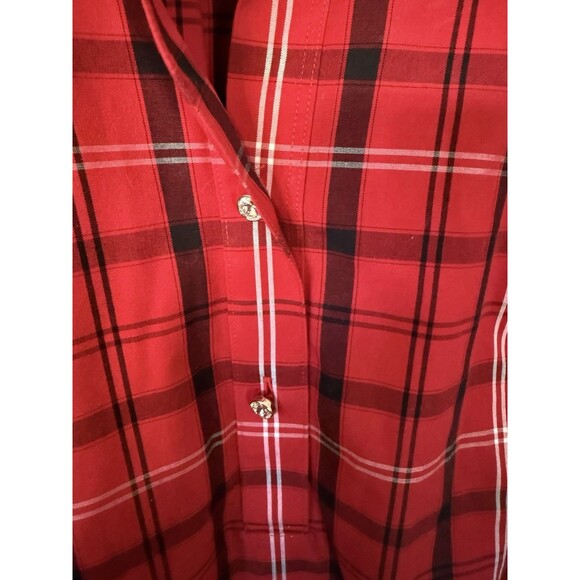 Talbots Womens 1/2 Button Down Pullover Shirt Plaid Long Sleeve Red Black 16 - Picture 4 of 8